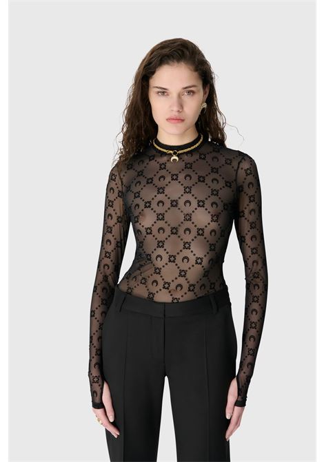 top mesh highneck monogram donna nero MARINE SERRE | WTO388ACJER0005BK99